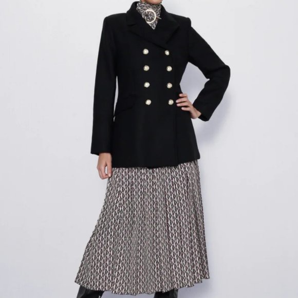ZARA MANTECO WOOL BLACK AND GOLD BUTTON SHORT PEACOAT - Picture 5 of 11